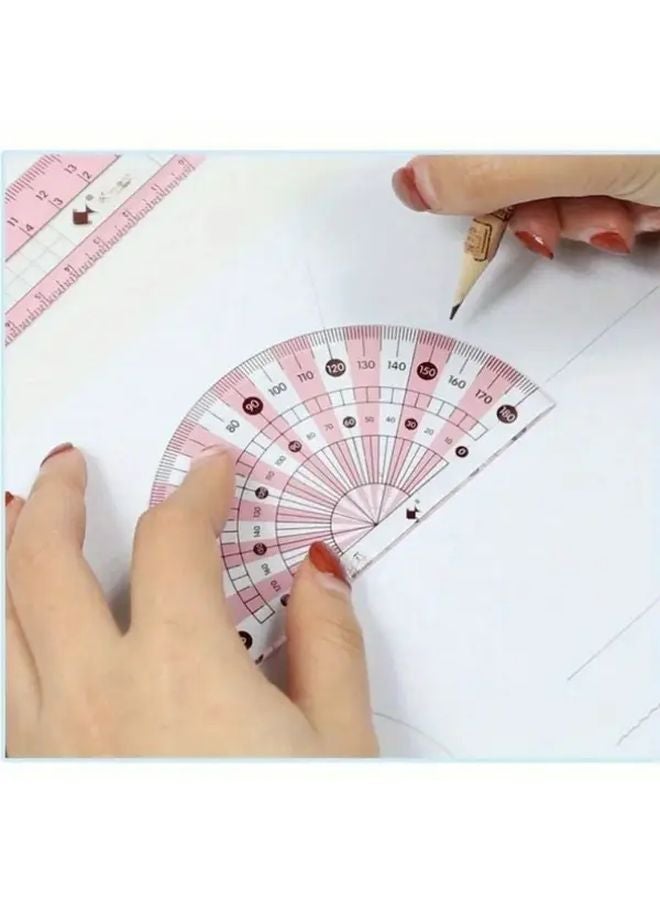 مجموعة هندسية وردية 8 قطع، فرجار مسطرة، أدوات رسم رياضية للطلاب والمعلمين - Image 4